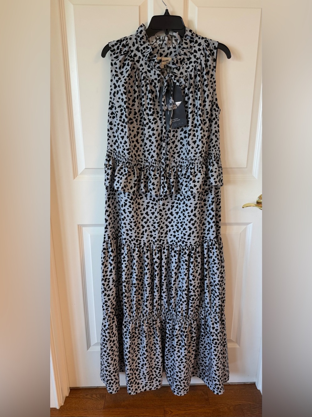 Julia Allert Tiered Black Animal Spot Print Maxi Dress